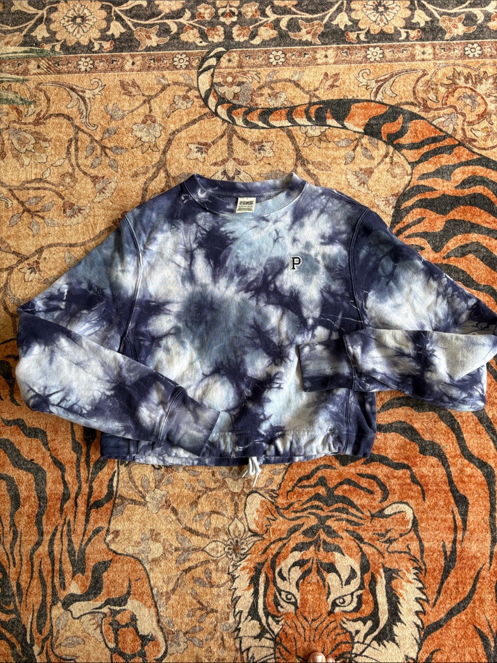 PINK Tie-Dye Cropped Crewneck Sweatshirt - Navy & White